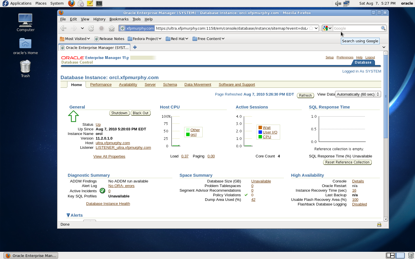 oracle enterprise management screenshot